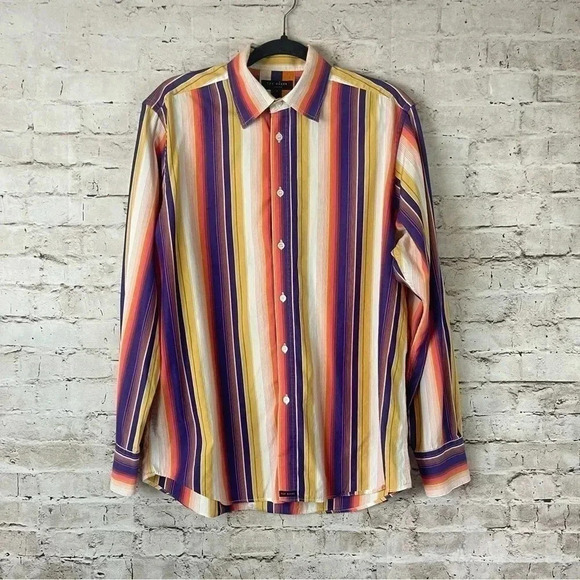 Ted Baker London Men's Size 3 M Striped Long Sleeve Button Down Shirt Multicolor - Picture 1 of 7